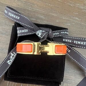 Hermes Clic H Bracelet Orange Enamel with Gold
